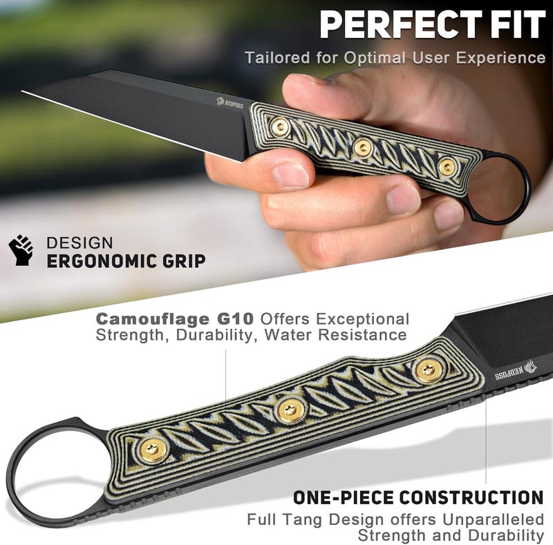 NedFoss RAVEN EDC Fixed Blade Knife with Sheath, 3.4" 14C28N Steel Hunting Knife with G10 Handle, Camping Fixed Blade Small EDC Knives for Hiking, Survival - Image 3